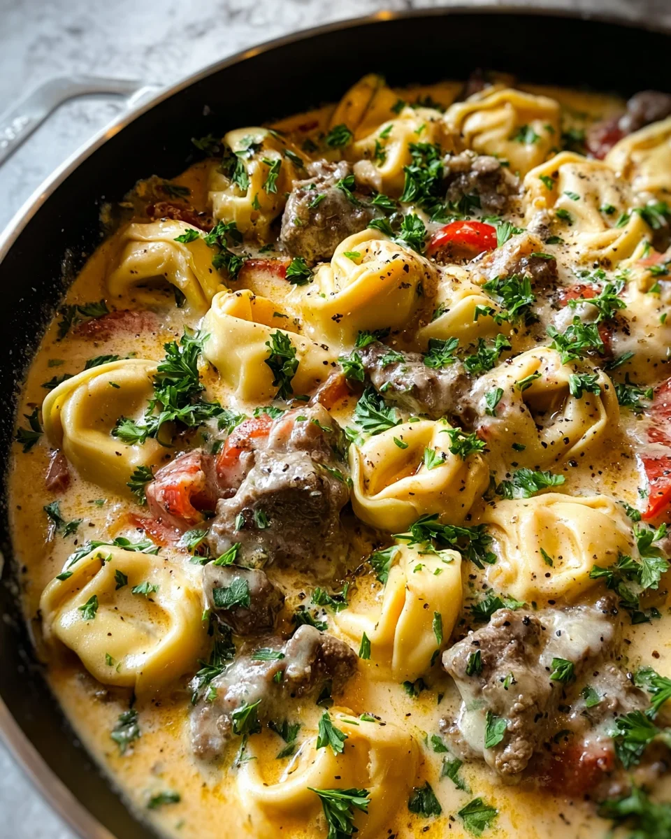 Cheesesteak Tortellini in Creamy Provolone Sauce