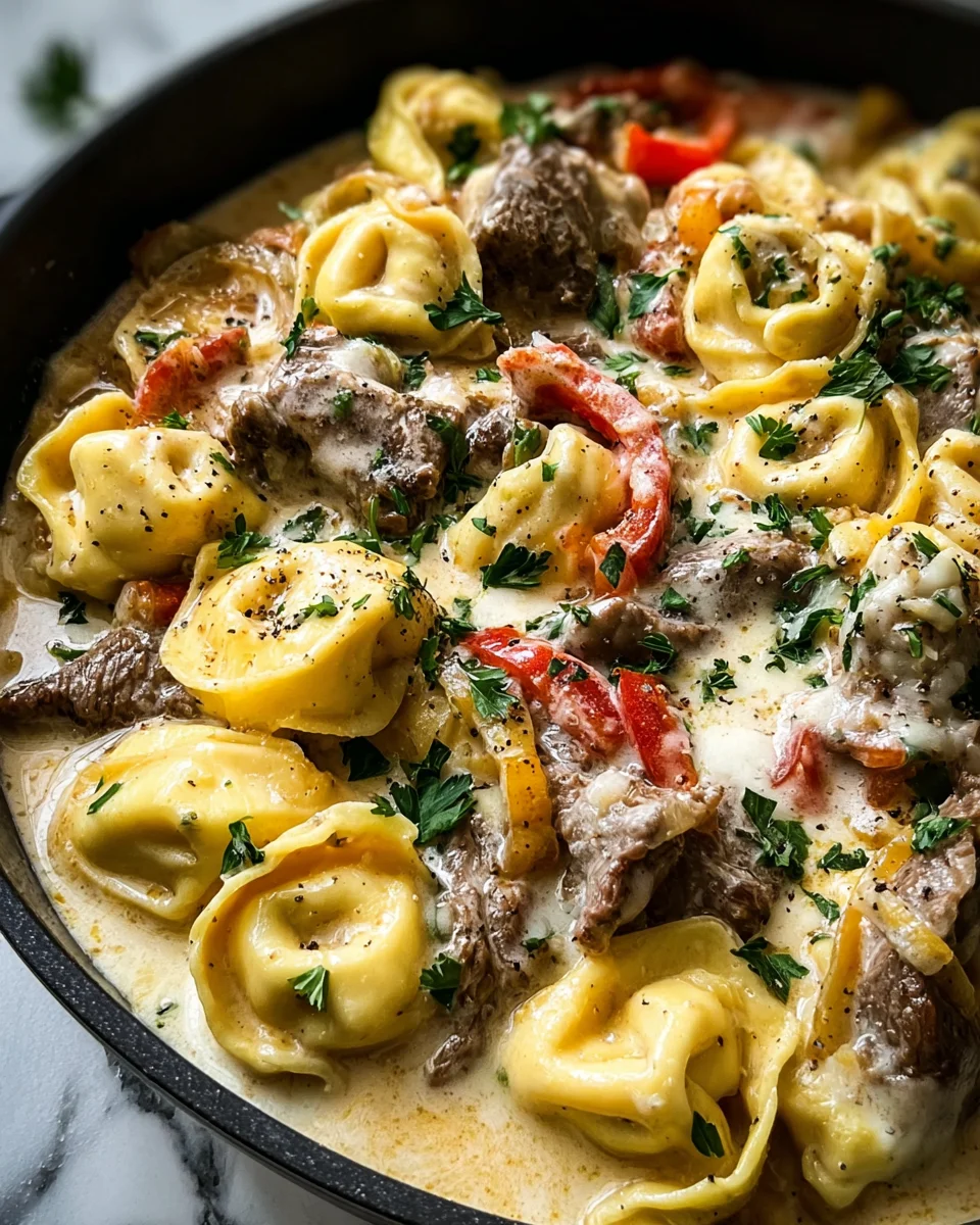 Cheesesteak Tortellini in Creamy Provolone Sauce 22 Cheesesteak