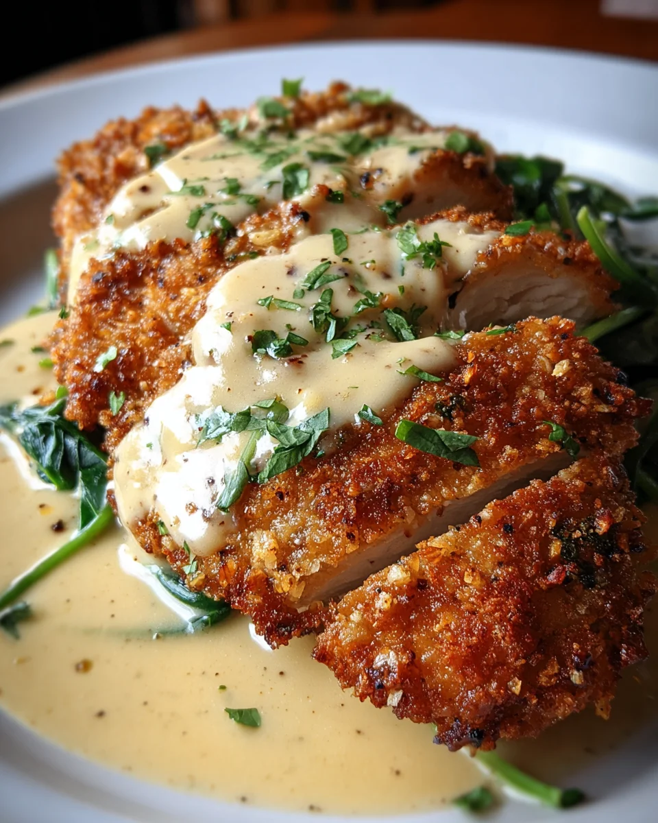 Crispy Parmesan Chicken with a Rich Garlic Sauce