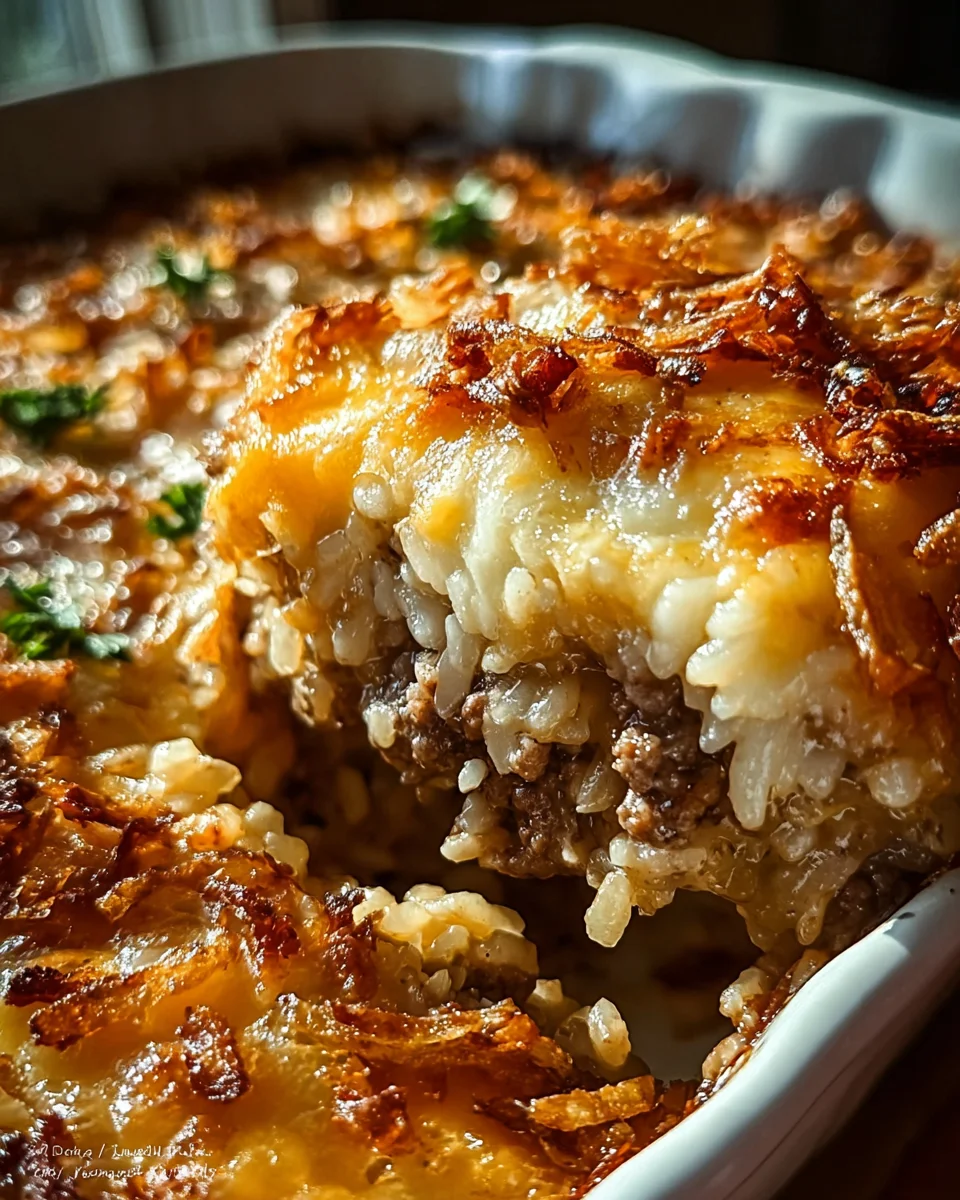 French Onion Ground Beef and Rice Casserole