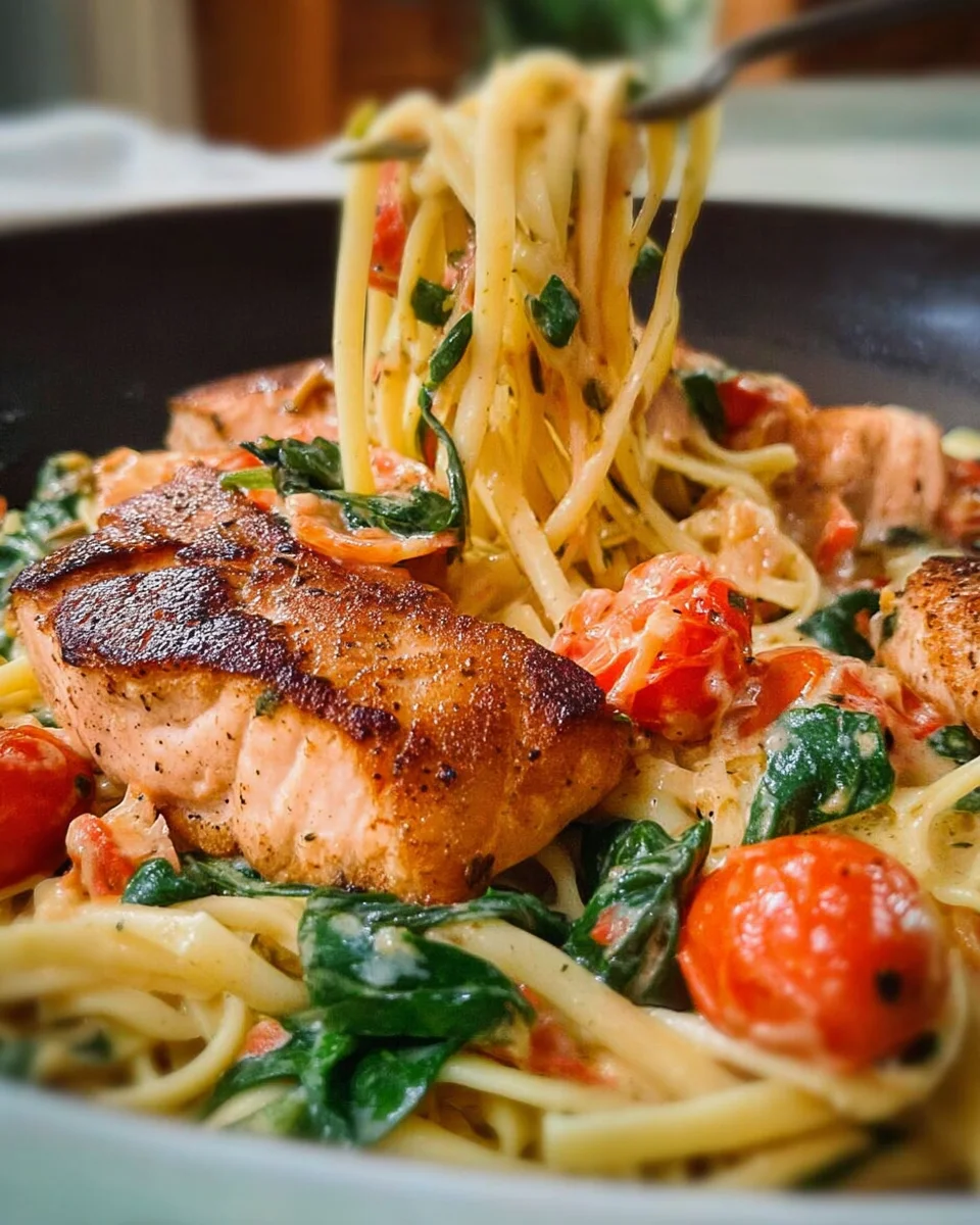 Healthy & Creamy Tuscan Salmon Pasta