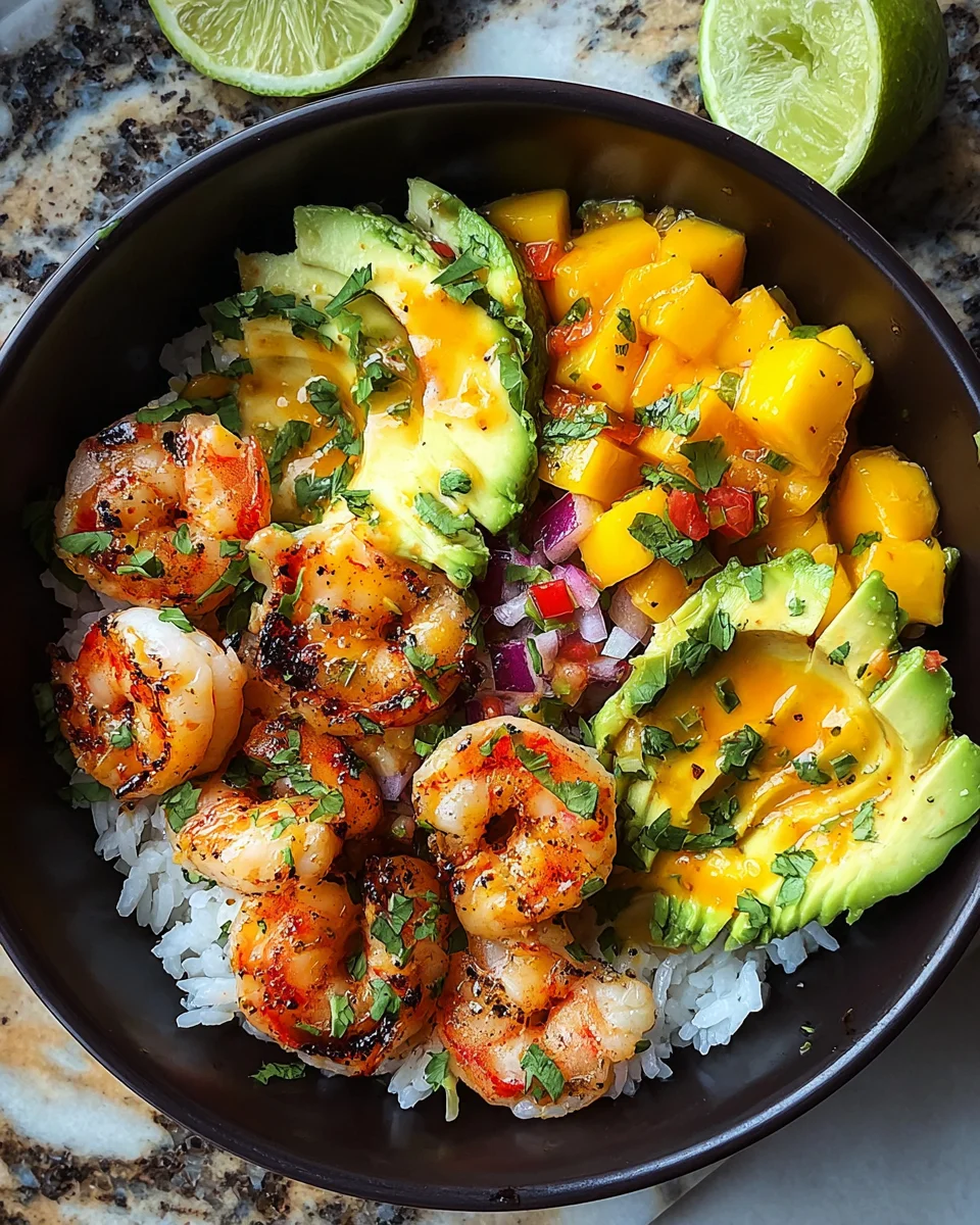 Shrimp and Avocado Bowls with Mango Salsa & Lime-Chili Sauce