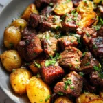 Slow Cooker Garlic Butter Beef Bites & Potatoes