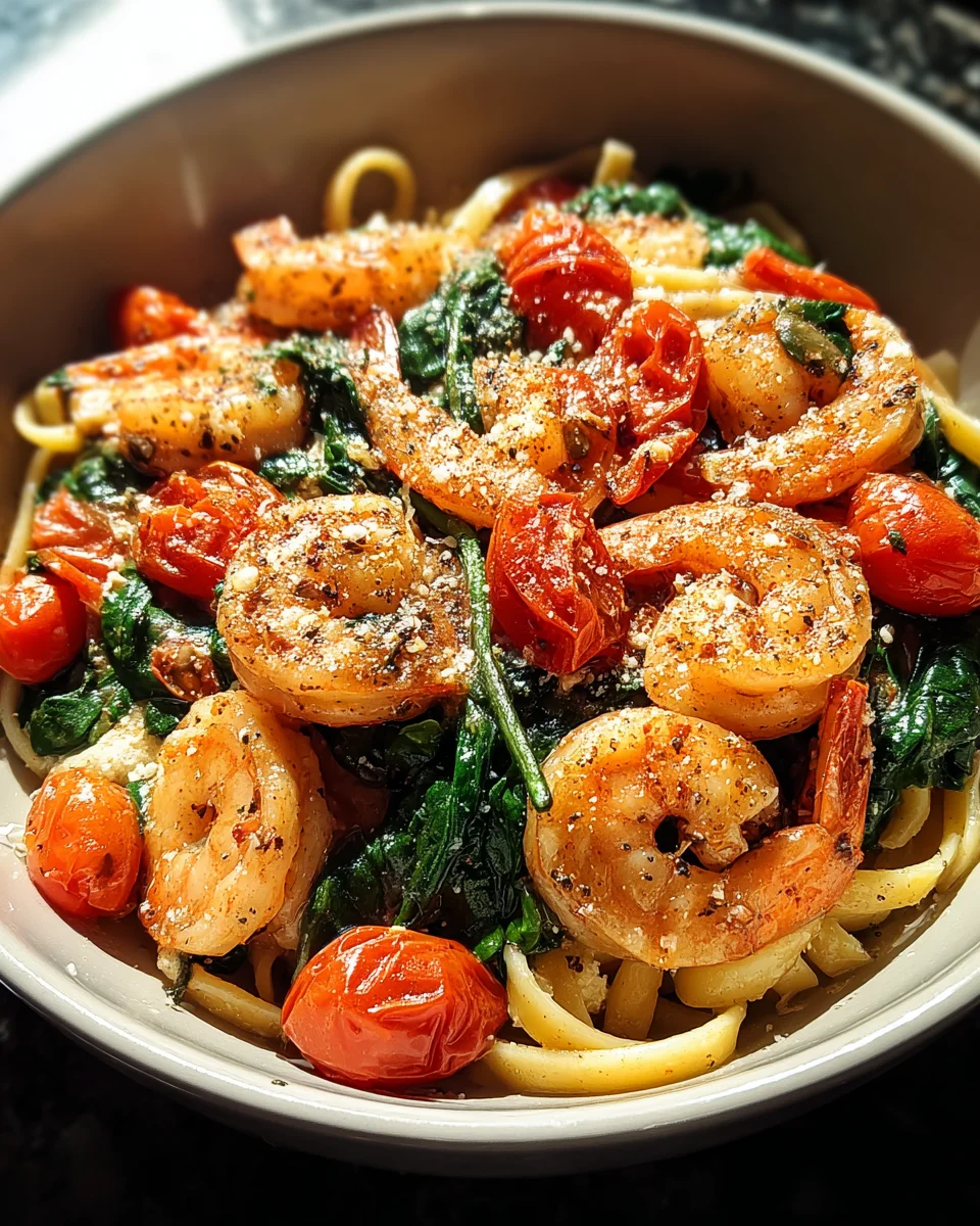 Tomato Spinach Shrimp Pasta