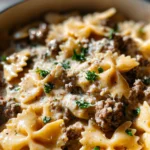 Cheesy Beef and Bowtie Pasta in Garlic Butter