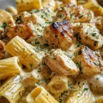 Creamy Garlic Butter Chicken and Rigatoni in Parmesan Sauce