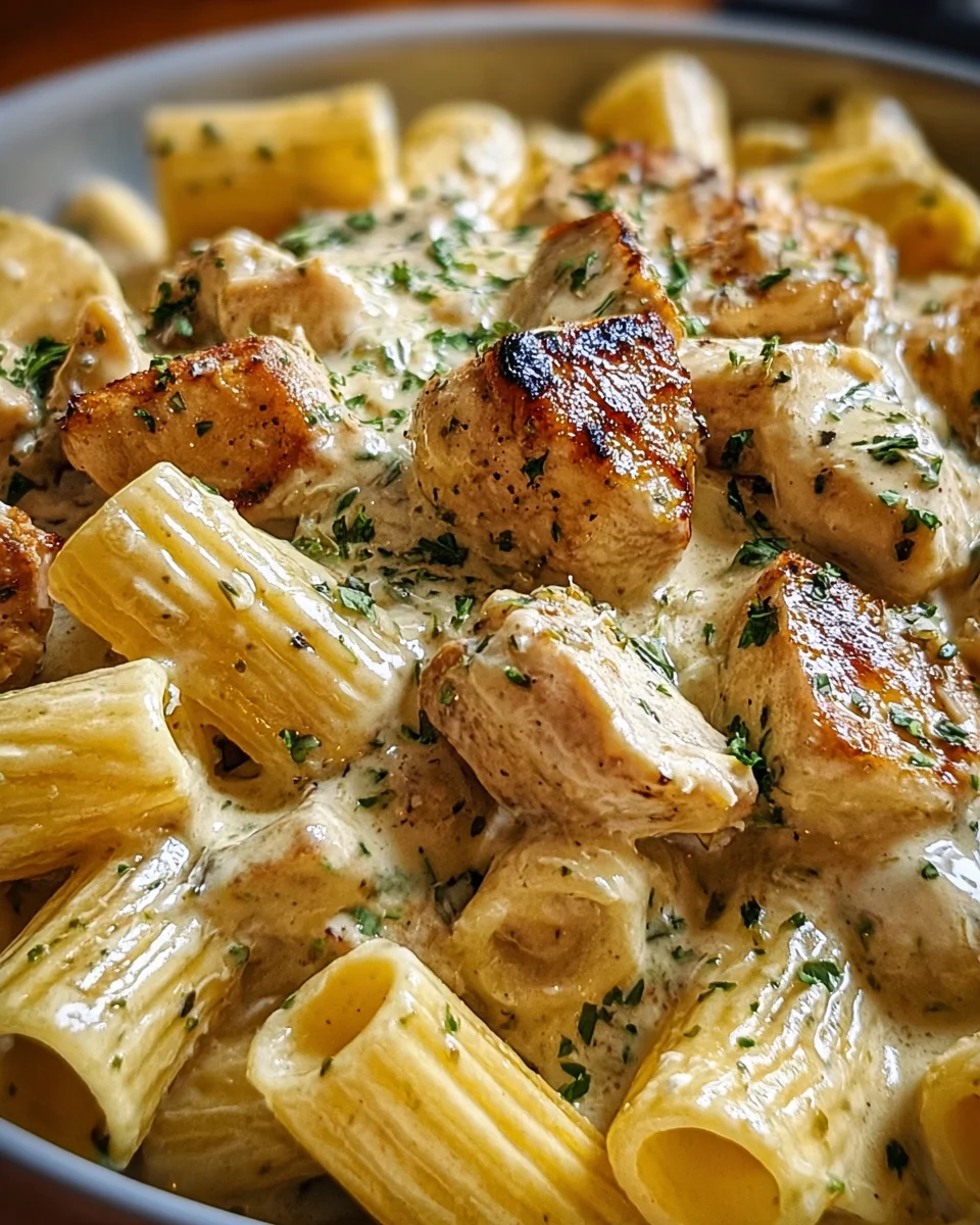 Creamy Garlic Butter Chicken and Rigatoni in Parmesan Sauce