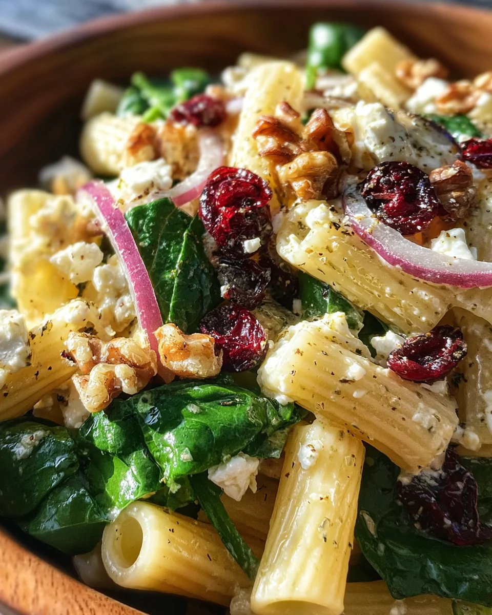 Feta & Cranberry Rigatoni Salad with Lemon Vinaigrette