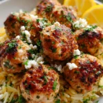 Greek Chicken Meatballs with Lemon Orzo