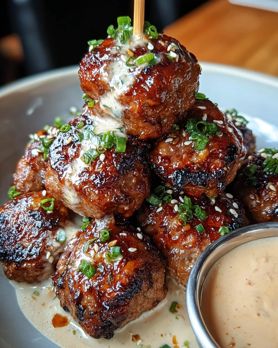 Korean BBQ Meatballs with Spicy Mayo Dip